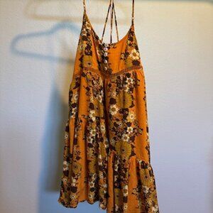 Urban Outfitters Orange Floral Tiered Babydoll Mini Dress- Size S
